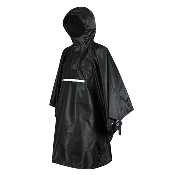 UTSJKR Waterproof Hooded Rain Poncho with Reflective Strip Lightweight Reusable Rain Cape for Outdoor Hiking Camping Travel Black