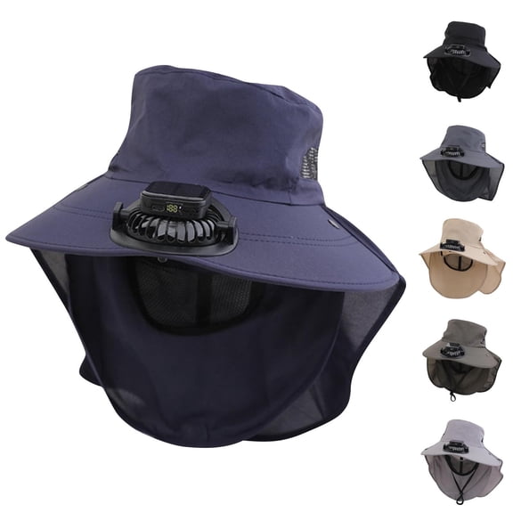 UTSJKR Wide Brim Sun Hat with Fan Outdoor Solar Powered USB Charging Fishing Hat with Drawstring for Men Women Army Green