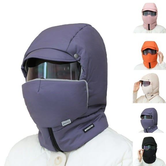 UTSJKR Windproof Full Cover Outdoor Riding Mask with Glasses, Thermal Thick Hat, Men Women Winter Hat Earflaps for Cycling, Camping Orange