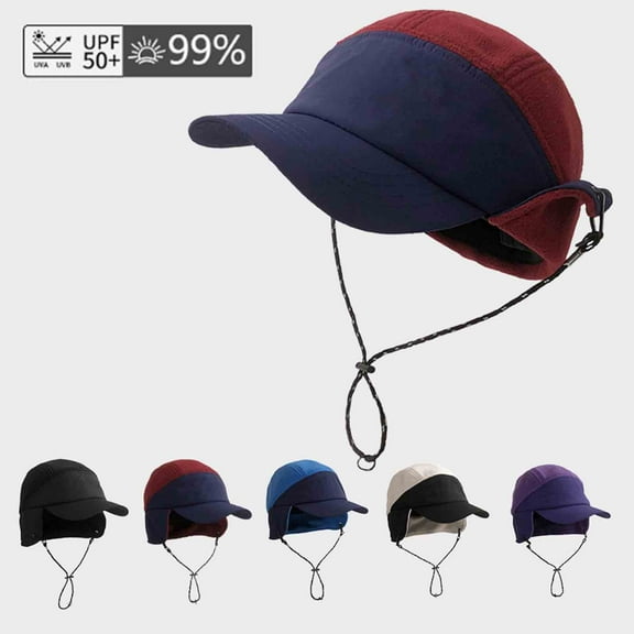 UTSJKR Winter Baseball Cap with Ear Warmer for Men Women Fleece Color Block Outdoor Skiing Cycling Fishing Baseball Cap Blue