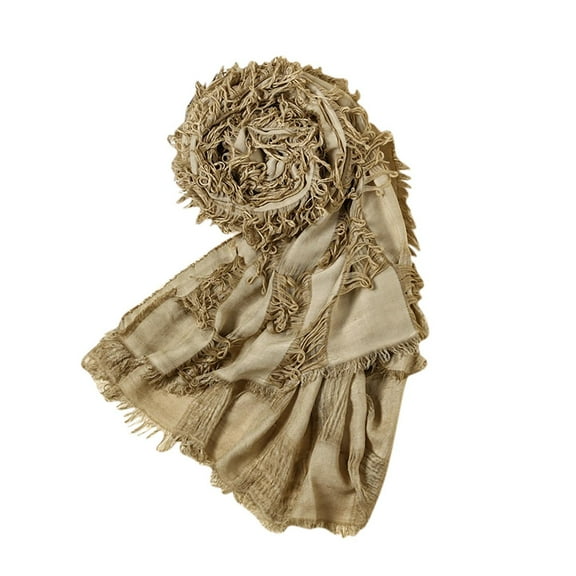 UTSJKR Winter Fall Mens Cotton Linen Crinkle Vintage Striped Casual Soft Scarf Fashion Solid Scarf Wrap Shawl Khaki