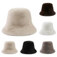 thumbnail image 1 of UTSJKR Winter Faux Fur Fuzzy Bucket Hat Fluffy Warm Hat Furry Fisherman Cap for Women Wide Brim Soft Fisherman Cap Black, 1 of 3