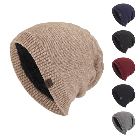 UTSJKR Winter Hats for Women Men Y2k Warm Beanie Fleece Lined Slouchy Knit Hat Skull Cap for Cold Weather Outdoor Ski Hiking Khaki