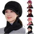 thumbnail image 1 of UTSJKR Winter Hats for Women Windproof Ear Protection Fleece Beret Hat Chunky Knitted Scarf 2 Piece Sets Outdoor Cold Weather Black, 1 of 7