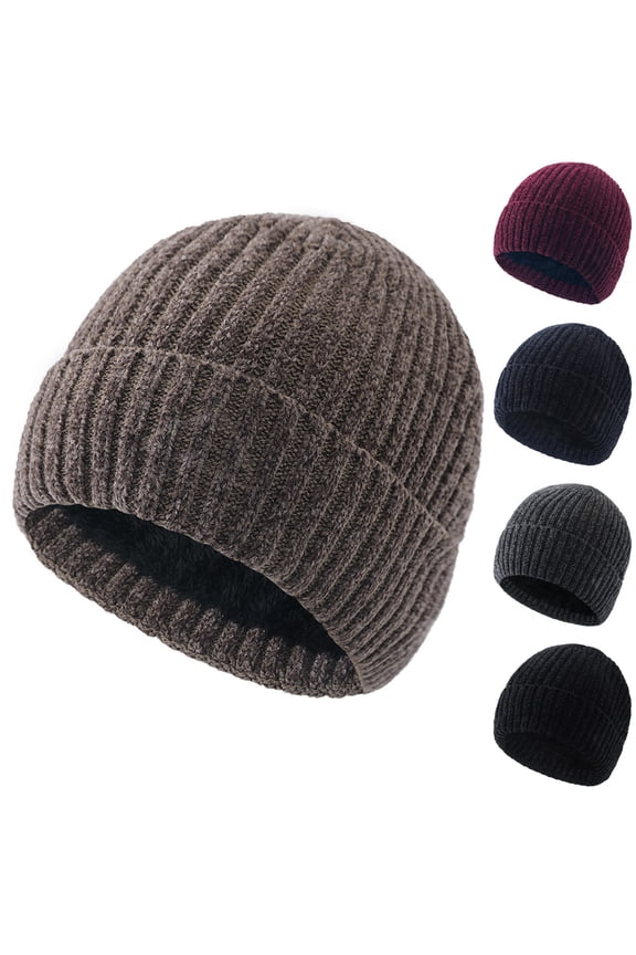 Winter Knitted Hat for Men and Women Couple Thickened and Warm Woolen Hat with Headband Cold Hat Casual Flipped Pullover Hat Black