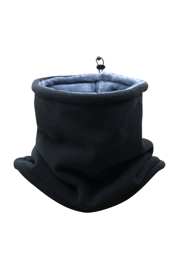 Winter Neck Warmer Double-Layer Fleece Neck Gaiter With Adjustable Drawstring Thermal Snood Face Mask Tube Scarf Black