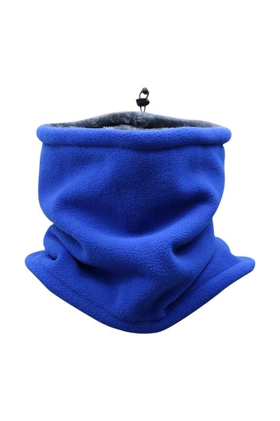 Winter Neck Warmer Double-Layer Fleece Neck Gaiter With Adjustable Drawstring Thermal Snood Face Mask Tube Scarf Blue