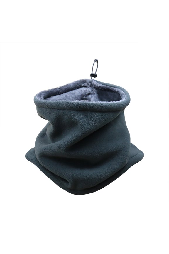 Winter Neck Warmer Double-Layer Fleece Neck Gaiter With Adjustable Drawstring Thermal Snood Face Mask Tube Scarf Khaki