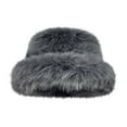 thumbnail image 1 of UTSJKR Winter Soft Faux Fur Plush Bucket Hat for Women Lovely Fuzzy Fisherman Cap Fashion Outdoor Windproof Warm Snow Cap Dark Gray, 1 of 2