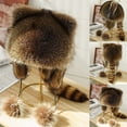 thumbnail image 1 of UTSJKR Winter Thermal Plush Furry Earflap Ushanka Hat Faux Fur Windproof Hooded Beanie Animal Themed Costume Hat for Men Women Brown, 1 of 10
