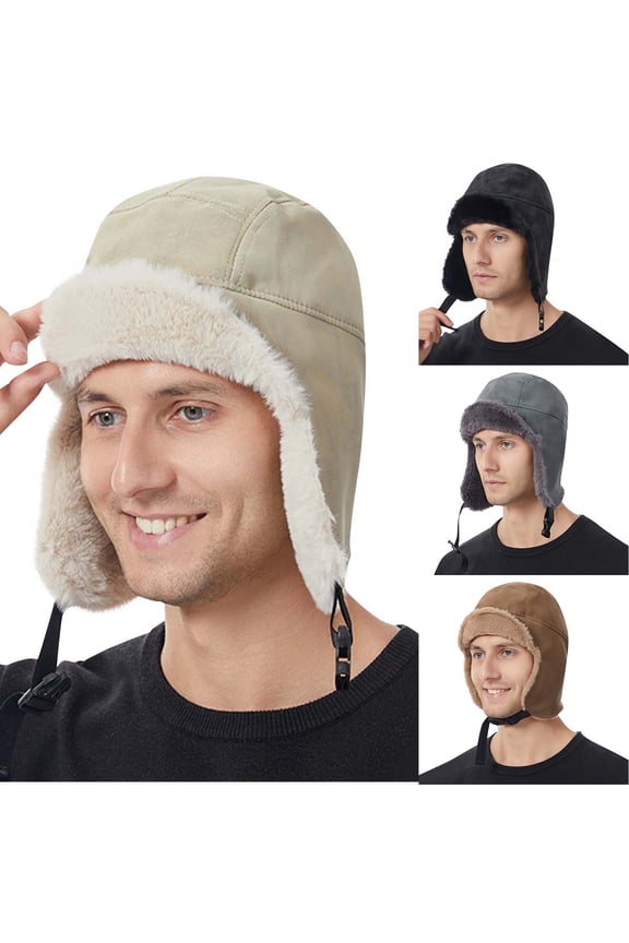 Winter Trapper Hats for Men Waterproof Faux Fur Trooper Hat Outdoor Windproof Ear Flaps Trendy Motorcycle Headwear White