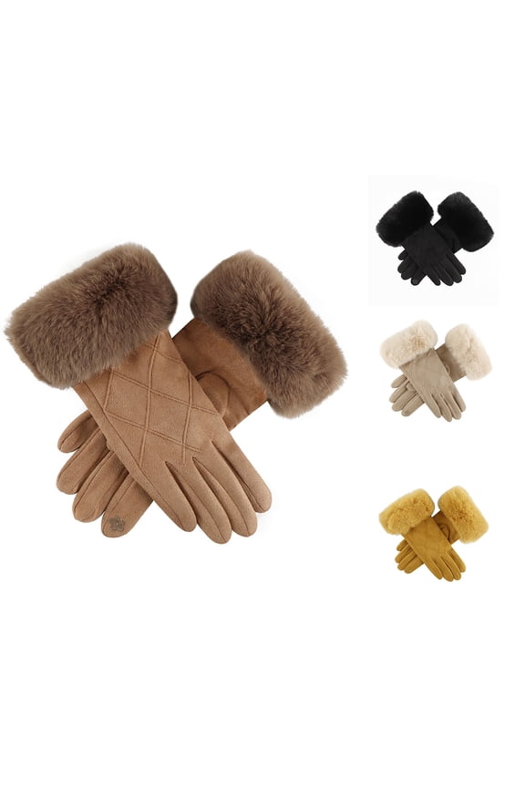 Winter Warm Gloves Faux Fur Sherpa Lined Gloves for Women - Fashion Soft Windproof Plush Gloves for Cold Weather Beige