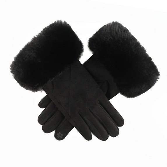 UTSJKR Winter Warm Gloves Faux Fur Sherpa Lined Gloves for Women - Fashion Soft Windproof Plush Gloves for Cold Weather Black