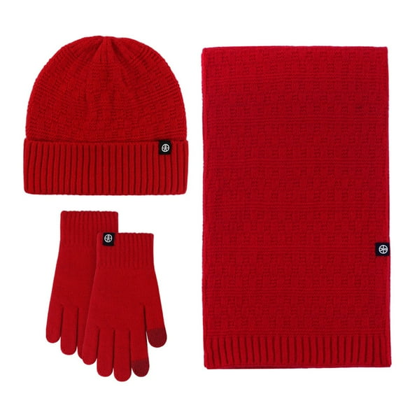 UTSJKR Winter Warm Hat Scarf Glove Set for Women Knitted Beanie Hats Scarves and Gloves Womens Polar Fleece 3-Sets Red