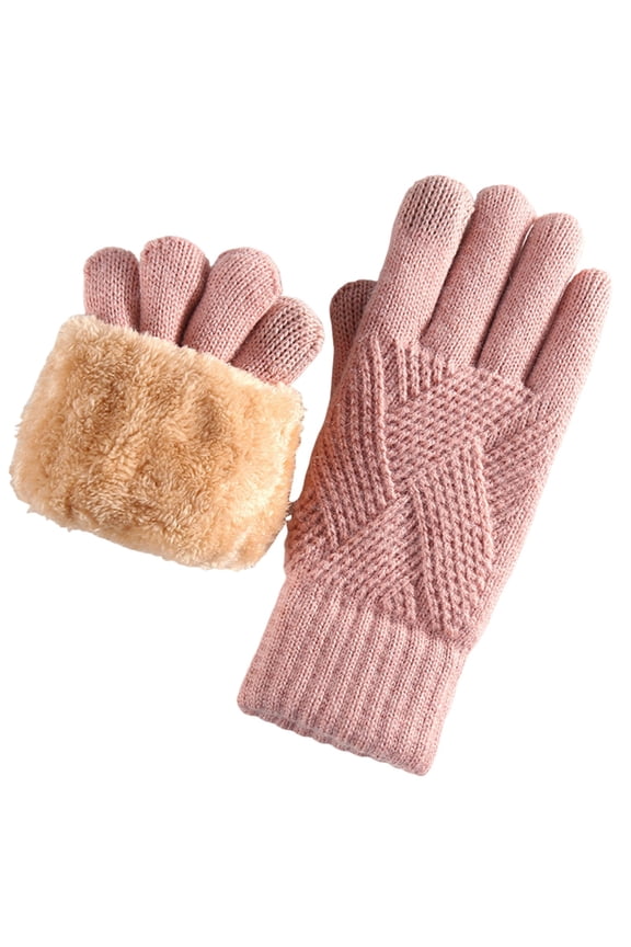 Winter Warm Knitted Full Finger Gloves Touch Screen Mittens Thick Cycling Driving Gloves Windproof Thermal Knit Fleece Lined Gloves Pink