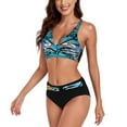 thumbnail image 1 of UTSJKR Women 2 Piece Swimsuits Wrap Front Bikini High Waisted Bottom Tummy Control Bathing Suits Vintage Print Swimwear Sky Blue XXL, 1 of 3