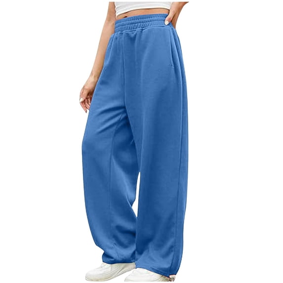 UTSJKR Women Baggy Sweatpants Casual Wide Leg Drawstring Athletic Workout Joggers Pants Trousers with Pockets Classic Solid Comfy Homewear Pants Blue L