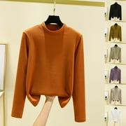 UTSJKR Women Basic Tees Shirt Plus Size Fashion Solid Color Cotton Long Sleeves Crewneck T-Shirt Pullover Blouses & Shirts Green L