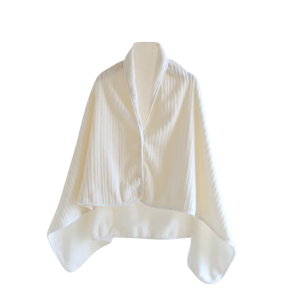 UTSJKR Women ButtonFront Wearable Blanket Shawl, Vertical Striped Cape Wrap, Soft Plush Throw Poncho for Office Nap, Sofa Relax and ColdWeather Daily Use Beige