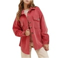 thumbnail image 1 of UTSJKR Women Casual Jacket Corduroy Pocket Long Sleeve Irregular Cardigan Shirt Women Fashion Jacket Watermelon Red XL, 1 of 6