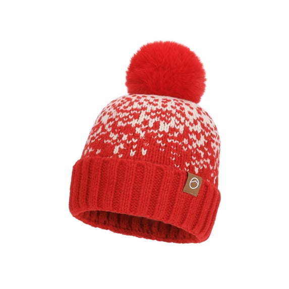 UTSJKR Women Classic Fair Isle Pattern Pom Pom Knit Beanie, Thick Fleece Lined Super Warm, Cold Resistant Fashion Daily Outdoor Ladies Hat Red
