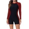 thumbnail image 1 of UTSJKR Women Color Block Sexy Rash Guard Long Sleeve Slim Surfing Suits Quick Drying Boyleg Bathing Suit Zipper Swimsuit Red XL, 1 of 8