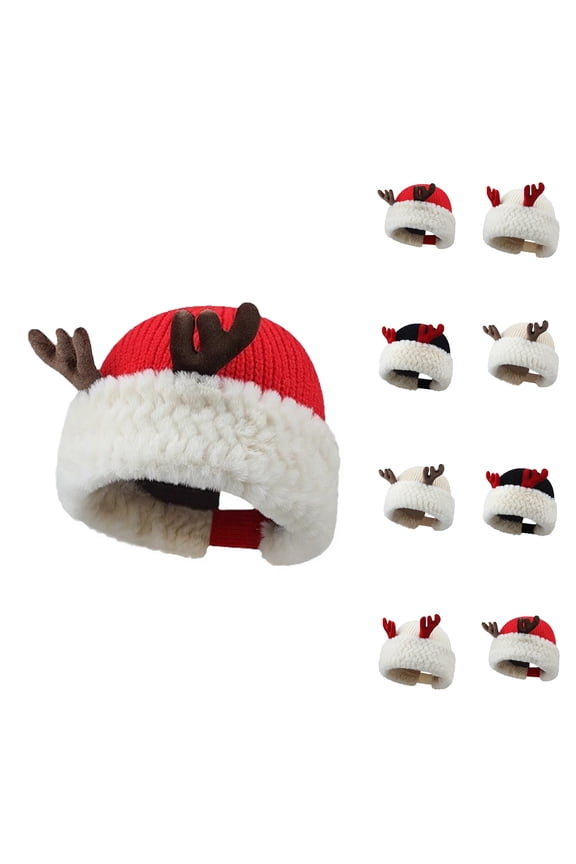 Women Cute Reindeer Antler Hat Girls 2026 Christma Hats Soft Warm Crochet Knitted Plush Hats Xmas Winter Comfy Caps Black