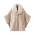 thumbnail image 1 of UTSJKR Women Embossed Pattern Faux Fur Collar Cape Coat Buckle Fasten Loose Poncho Jacket for Casual Winter Outfit Beige, 1 of 4