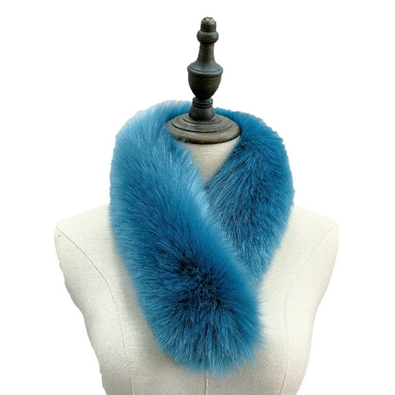UTSJKR Women Fashion Solid Color Faux Fox Fur Scarf Collar Winter Soft Warm Neck Warmer Wrap Fuzzy Winter Warm Fur Collar Scarf Blue
