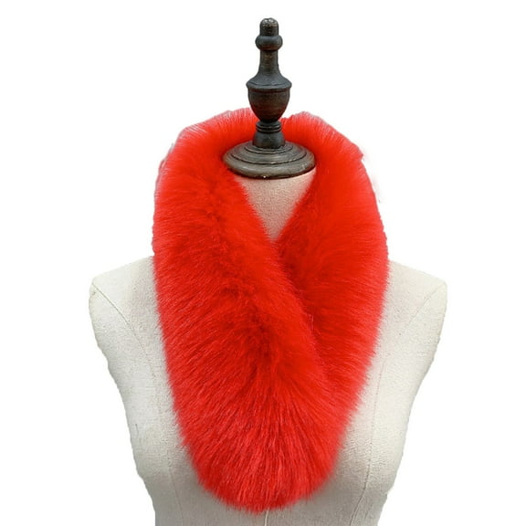 UTSJKR Women Fashion Solid Color Faux Fox Fur Scarf Collar Winter Soft Warm Neck Warmer Wrap Fuzzy Winter Warm Fur Collar Scarf Red
