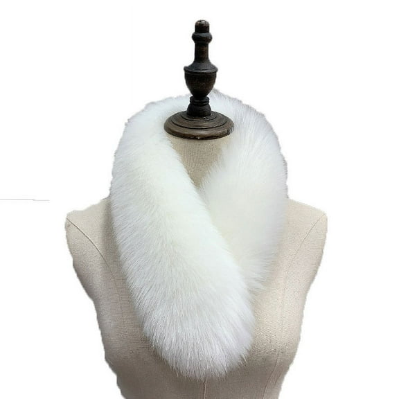UTSJKR Women Fashion Solid Color Faux Fox Fur Scarf Collar Winter Soft Warm Neck Warmer Wrap Fuzzy Winter Warm Fur Collar Scarf White
