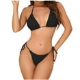 thumbnail image 1 of UTSJKR Women Halter String Bikini Set Sexy Swimwear Thong Cheeky Two Piece Swimsuits Summer Beach Solid Triangle Bathing Black L, 1 of 6