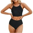 thumbnail image 1 of UTSJKR Women High Waisted Bikini Two Piece Swimsuits High Neck Crop Top Racerback Sporty Bathing Suits for Teen Girls Black L, 1 of 4