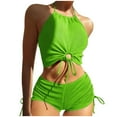 thumbnail image 1 of UTSJKR Women High Waisted Shorts Bikini Sets Tummy Control Swimsuit Two Piece Halter Drawstring Bathing Suit Green XL, 1 of 5
