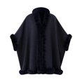 thumbnail image 1 of UTSJKR Women Knit Poncho Cape Open Front Faux Fur Trim Edge Loose Batwing Sleeve Shawl Wrap Coat for Autumn Winter Navy, 1 of 8