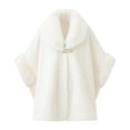 thumbnail image 1 of UTSJKR Women Large Faux Fur Collar Cape Coat Textured Fabric Buckle Fasten Loose Poncho Jacket for Winter Daily Look White, 1 of 4