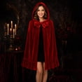 thumbnail image 1 of UTSJKR Women Long Hooded Velvet Cape, Big Bow‑Knot with Ruffled Hem, Full Length Cloak Robe for Halloween, Carnival and Fairytale Cosplay Wine XL, 1 of 9