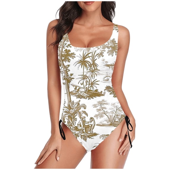UTSJKR Women One Piece Swimsuit 2025 Fashion Boho Floral Print Bathing Suits Summer Vacation Straps Beach Monokini Swimwear Yellow 10