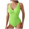 thumbnail image 1 of UTSJKR Women One Piece Swimsuit Trendy Casual Summer Solid Ribbed Monokini Swimwear Classic V Neck Low Back Bathing Suit Mint Green 10, 1 of 6