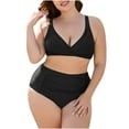 thumbnail image 1 of UTSJKR Women Plus Size Bikini Tummy Control Swimsuits Two Piece Bathing Suits High Waisted Swimwear Summer Vacation Swimsuit Black XXXL, 1 of 5