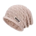thumbnail image 1 of UTSJKR Women Premium Wool Blend Knit Earflap Beanie Hat, Thermal Fleece Lined Warm Design, Trendy Casual Cold Weather Daily Fashion Headwear Beige, 1 of 3
