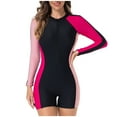 thumbnail image 1 of UTSJKR Women Rash Guard Long Sleeve One Piece Swimsuit Color Block Zip up Surfing Bathing Suit Athletic Swimwear Pink L, 1 of 9