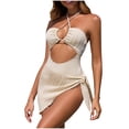 thumbnail image 1 of UTSJKR Women Ribbed One Piece Swimsuit with Short Sarong Cover Ups Sexy Hollow Out Swimwear Wraps Skirt Bathing Suit White XL, 1 of 6