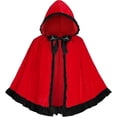thumbnail image 1 of UTSJKR Women Ruffle Trim Velvet Hooded Cape, Satin Bow Front Cloak, Fairytale Outer Robe for Little Red Riding Hood Halloween Cosplay Costume Wine M, 1 of 8