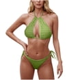 thumbnail image 1 of UTSJKR Women Sexy Bikini 2 Piece Summer Beach Solid Color Hollow Out Neck Tie Sexy Bikini Set Halter Top ​Tie Side Thong Bikini Swimsuits Green L, 1 of 4