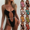 thumbnail image 1 of UTSJKR Women Sexy Monokini Swimsuits Deep V Neck Bodysuit Cut Out One Piece Bathing Suit Chain Linked Swimwear Black L, 1 of 6