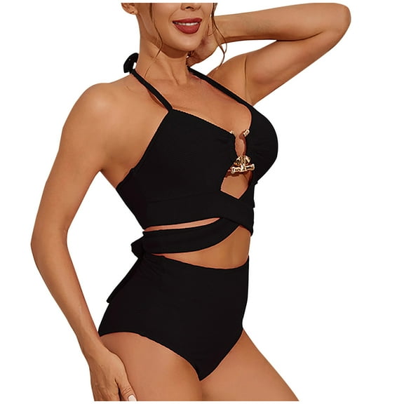 UTSJKR Women Slimming One Piece Swimsuits Front Tummy Control Sexy High Waisted Bathing Suit Wrap Tie Back 1 Piece Swimsuit Black 10