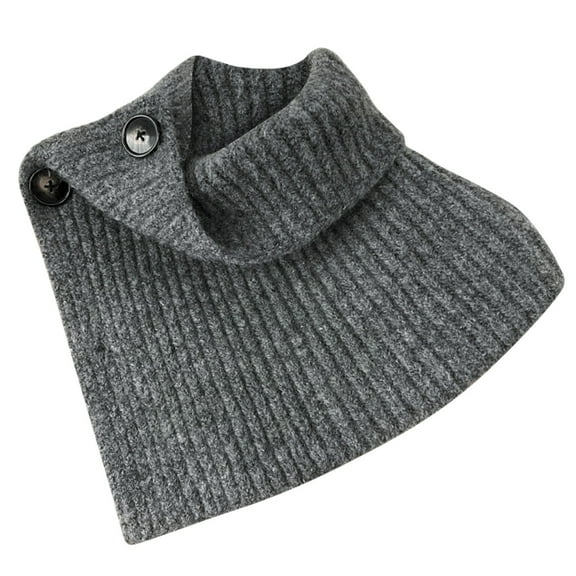 UTSJKR Women Solid Color Ribbed Knit Faux Collar Neck Guard Winter Triangular Turtleneck Scarf Shawl with Buttons Dark Gray