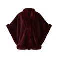 thumbnail image 1 of UTSJKR Women Solid Faux Fur Poncho Cape V‑Neck Open Front Loose Fit Shawl Wrap Coat for Fall Winter Casual Look Wine, 1 of 4