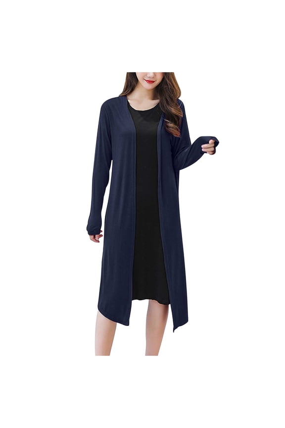 Women Solid Long Sleeve Open Front Drape Long Cardigan Sweater Duster Cozy Fall Stylish Outerwear Lightweight Navy XXL